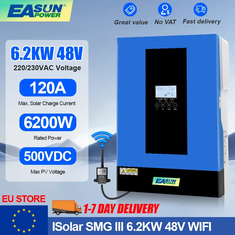 Onduleur Hybride Chargeur Solaire 6.2KW 48V 120A - Pur Sinus - MPPT - Neuf