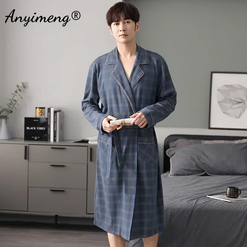 플러스 사이즈 4XL 가을 겨울 남성용 새 가운 남성용 양질 남성용 가운 벨트 목욕 가운 남성용 Kintted Cotton Luxury Sleepwear
