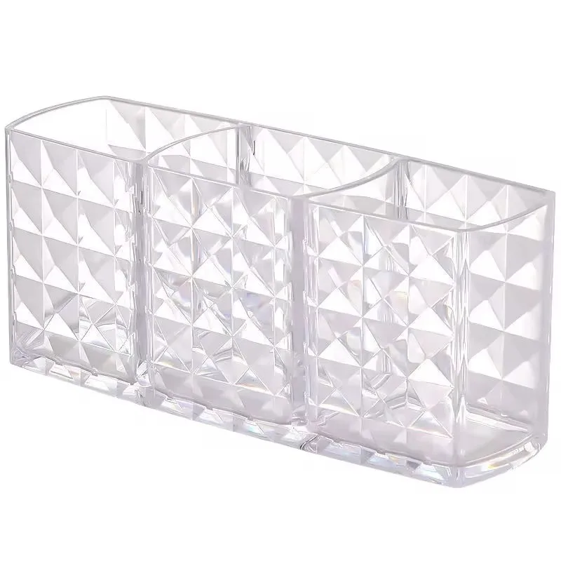Drill pattern three compartments makeup brush organizer acrylic transparent pencil holder desktop eyebrow pencil lipstick storag 5