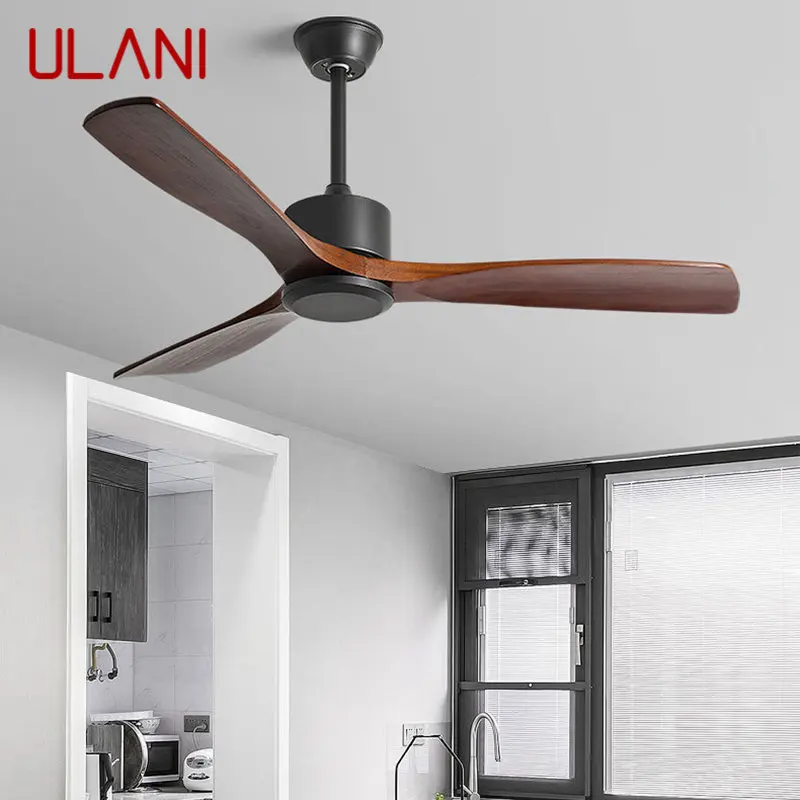 

ULANI Modern Ceiling Fan With Lamp American Style Vintage Wood Lights LED Remote Control for Home Bedroom Living Room