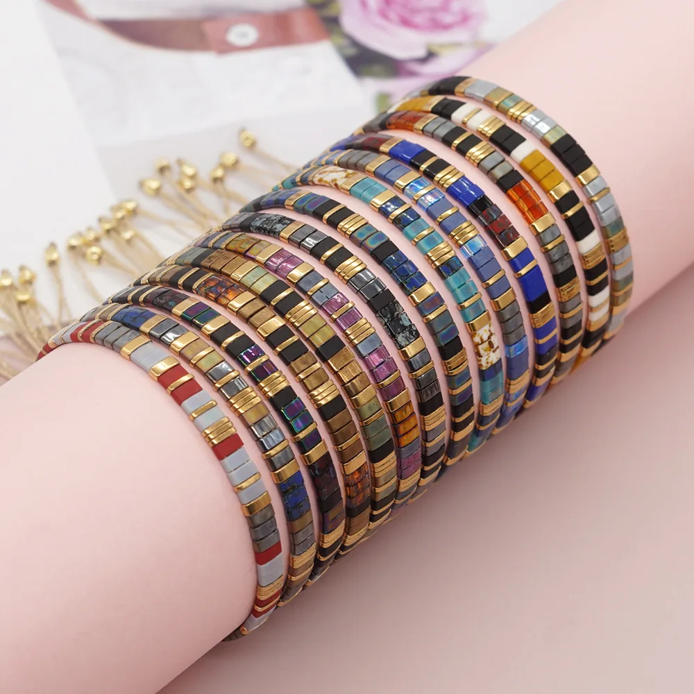 Go2boho-pulsera de cuentas de Tila de Nuevos Bohemios, cuentas coloridas hechas a mano, joyería ajustable tejida, regalos de Navidad para amigos