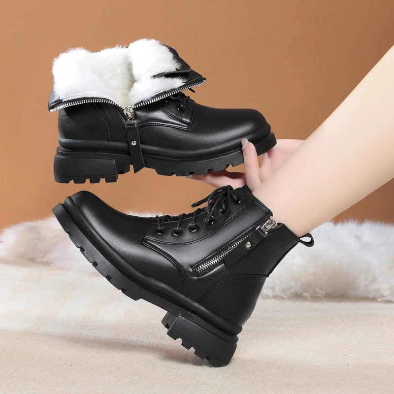 AIYUQI Women Winter Boots 2024 New Genuine Leather Women Snow Boots Wool Warm Non Slip Large Size 41 42 43 Women Ankle Boots
