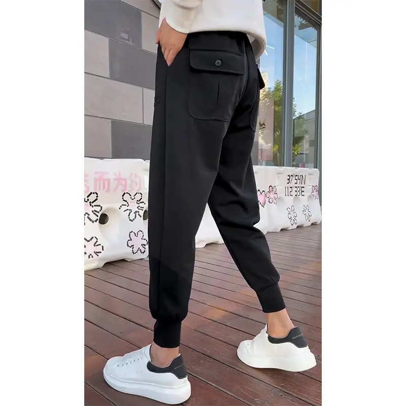 Autumn Winter KPOP Fashion Style Harajuku Slim Fit Casual Pants Loose All Match Sport Harem Pant Solid Pockets Thick Sweatpants