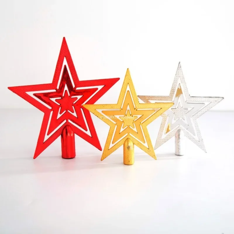 1PCS Christmas Day Christmas Tree Plating Tree Top Star Decoration Gold and Silver Five-Pointed Star Hanging Decoration christmas tree decoration christmas star decoration