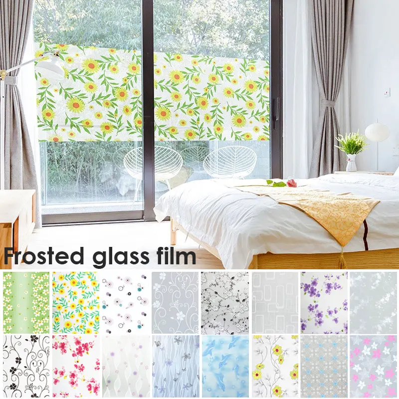 

Colorful Flower Bathroom Window Glass Electrostatic Stickers Removable Translucency Protected From Prying Eyes