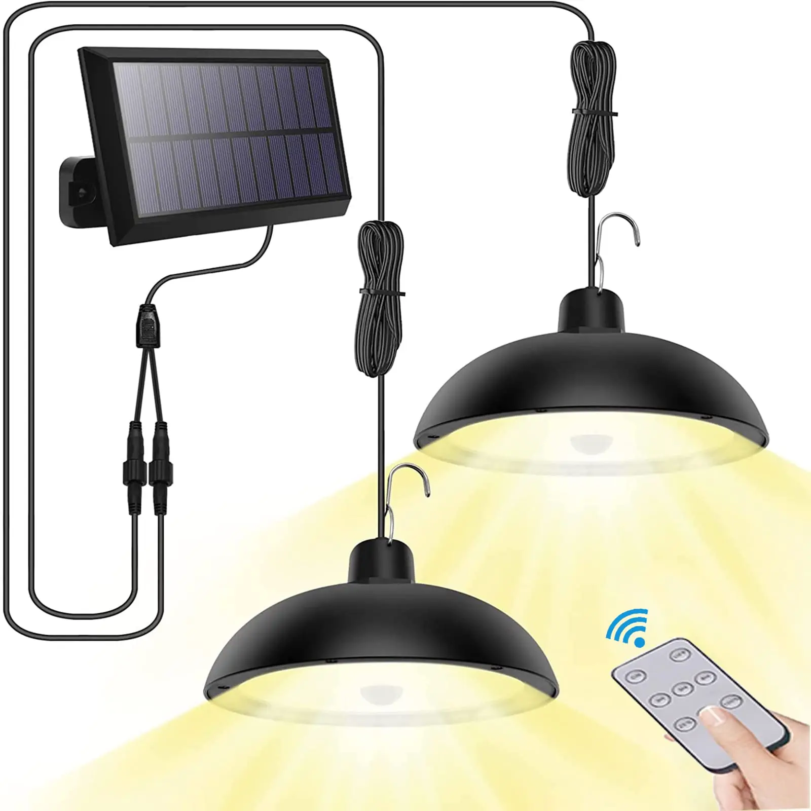 Double Head Solar Pendant Light Outdoor Split Solar Lamp With Motion Sensor Remote Timer Solar Shed Light Patio Garden Light solar candle light candle chandelier with clip hanging outdoor landscape light for umbrella beach garden lawn lawn patio on the