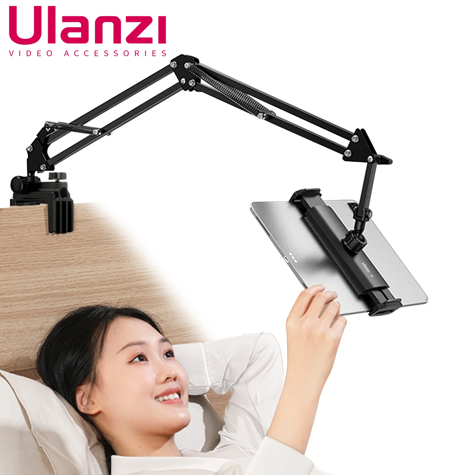 Ulanzi T2 Tablet Holder For Bed iPad Stand 360° Rotating Desktop Phone Mount with Aluminum Arm For Xiaomi Lenovo Samsung Tablets