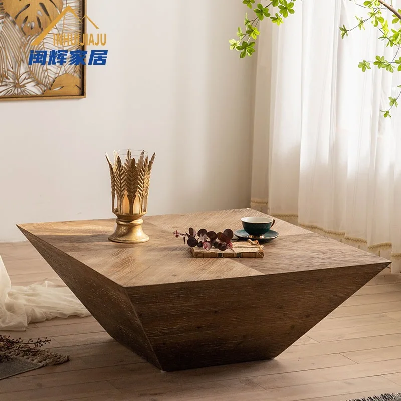 

Wooden Coffee Tables Retro Old Solid Wood Coffee Tables Living Room Center Table Homestay Hotel Household Geometric Table