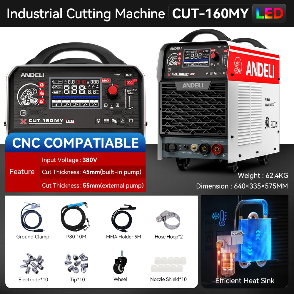 Andeli 385V CUT 160 Pilot Arc Cnc Heavy Fabrication 2 in 1MMA Plasma Cutting Machine