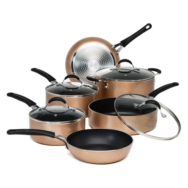 

Ecolution Impressions Non-Stick Aluminum Cookware Set, Hammered Copper, 10 Piece