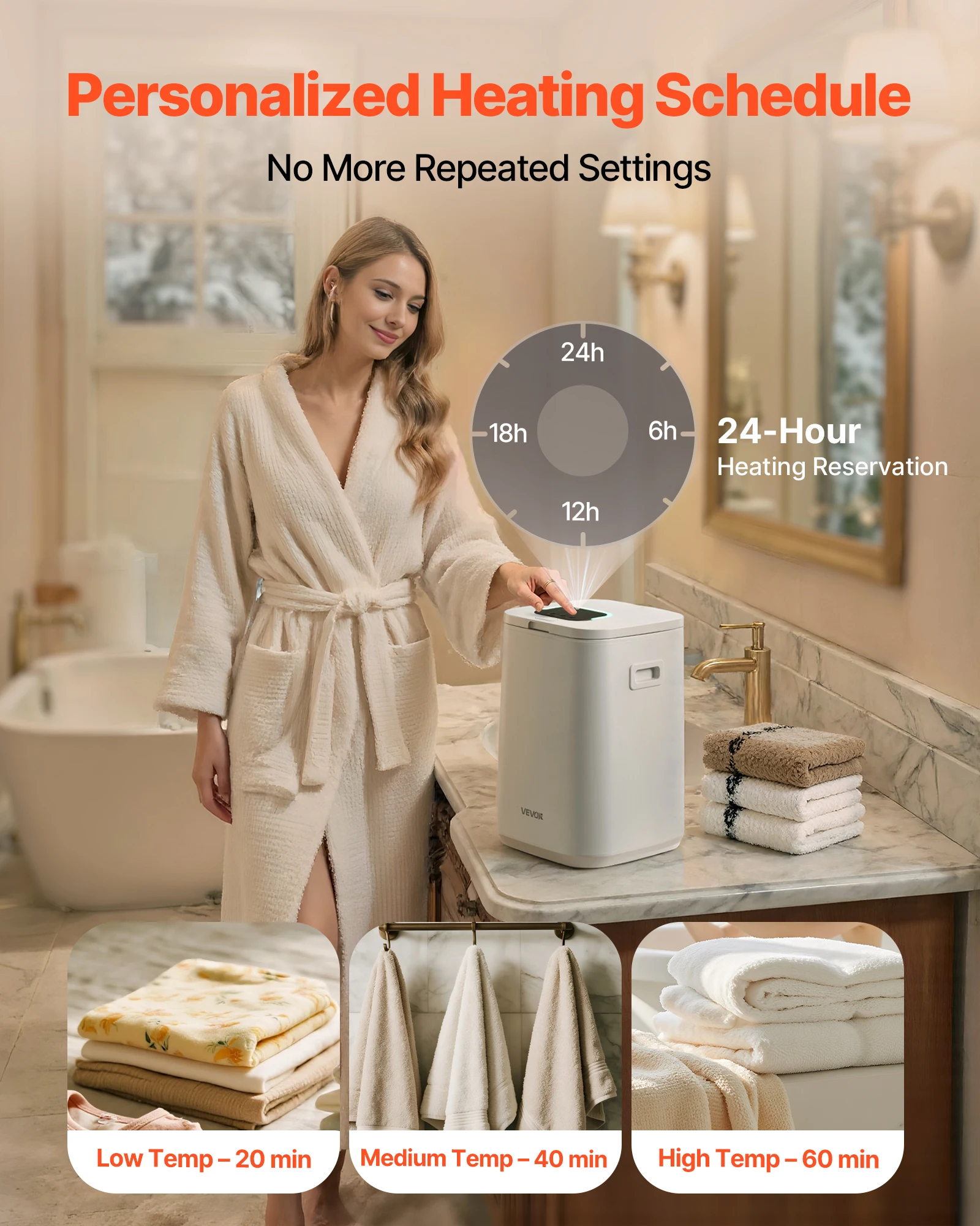 Electric Towel Warmer Bucket with LED Light and Timer