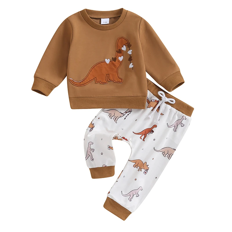 

Baby Boy Clothes Fall Winter Dinosaur Outfit Long Sleeve Crewneck Sweatshirt Solid Jogger Pants 6 12 18 24M Set