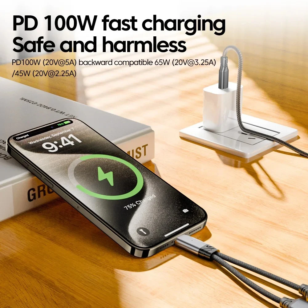 100W PD Fast Charger Cable 2 in 1 USB C Splitter Type USB C Headphones Jack Audio Adapter For Samsung iPhone 16 15 Huawei Xiaomi