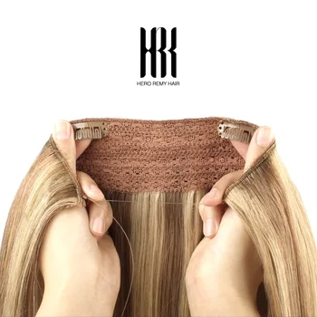 Halo Hair Extensions Hidden Wire Clip In Hair Invisible Fish Line Elastic Thread Human Hair Extensions Highlights 16-22 Inch
