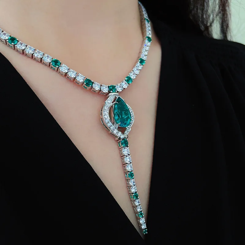 HOYON s925 Silver Diamond Crystal Emerald Women's Necklace Long Earrings Necklace Set for Wedding Party Jewelry Gift pendant necklace silver necklace