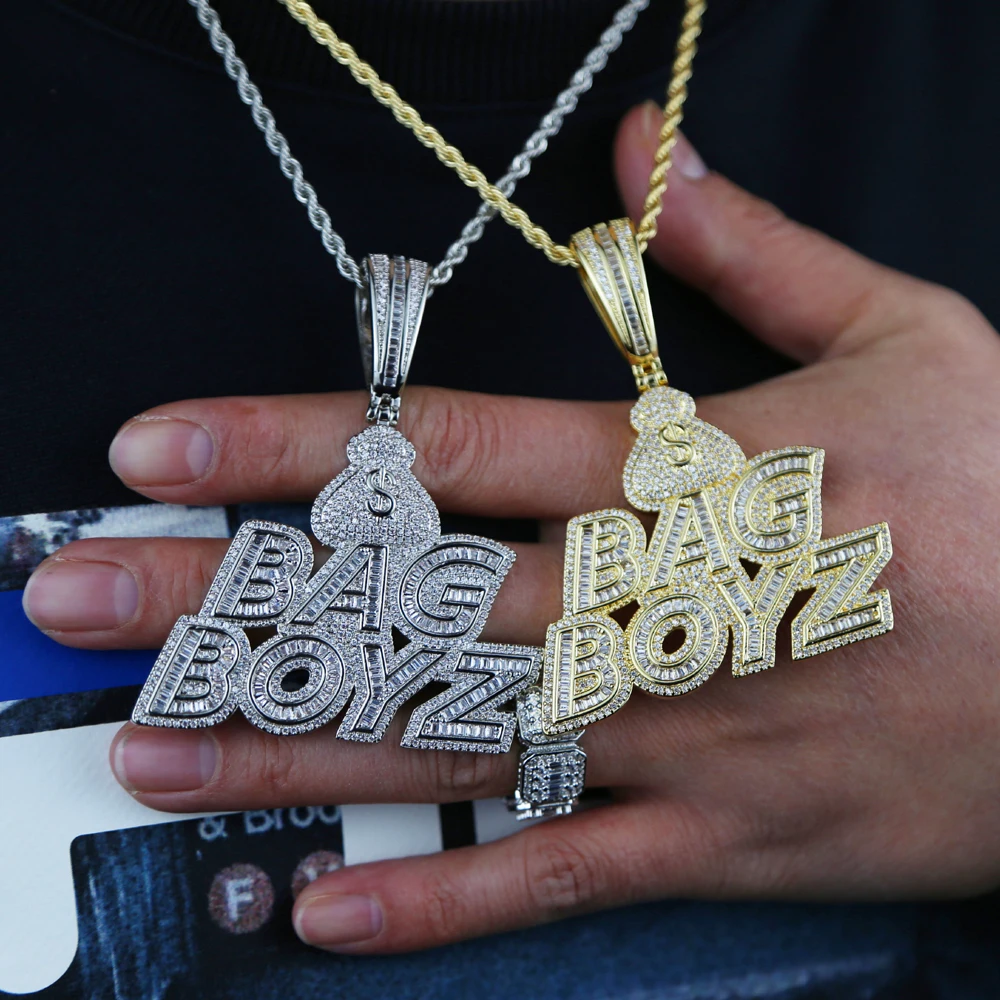 New CZ Letters Bag Boyz Pendant Necklace Iced Out Bling 5A Cubic
