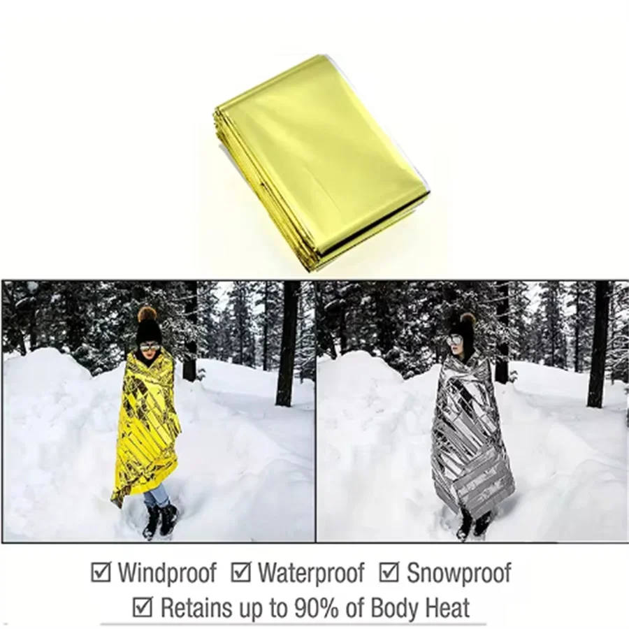Gold Silver Emergency And Survival Foil Thermal Space Blanket Camping Blankets Outdoors Hiking Marathons All Weather Condition