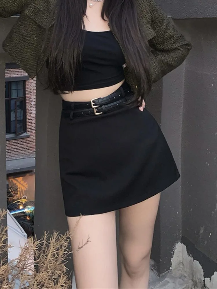 

Мини-юбка женская с завышенной талией, пикантная элегантная облегающая Повседневная винтажная короткая трапециевидная юбка в Корейском стиле, с поясом, в стиле Харадзюку, на лето