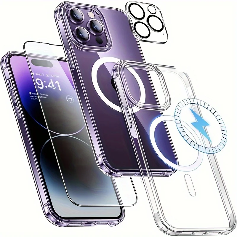 Clear Phone Case with Screen Protector for Magnetic Wireless Charging