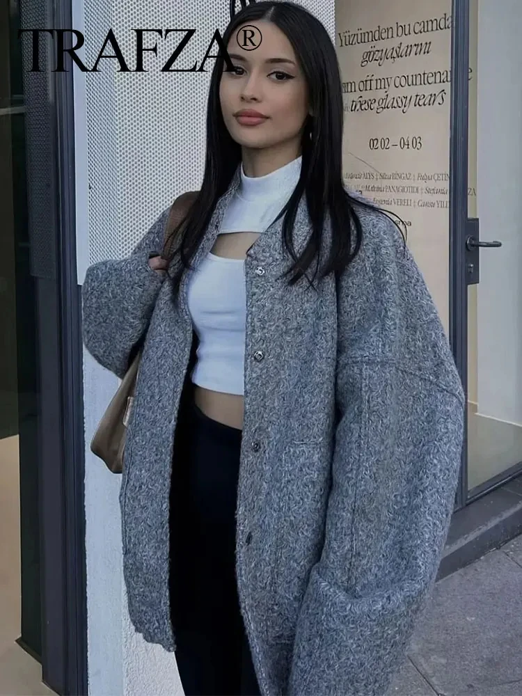 HH Women's Fashion Bomber Jacket Vintage Solid Long Sleeve Single Breasted Coat Female Casual Loose Outerwear Chic Tops