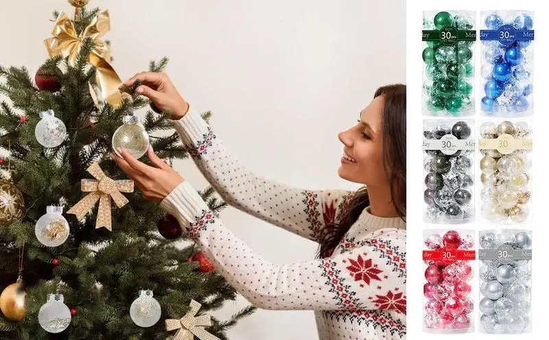

30 Pcs Christmas Balls Ornaments Set For Home Christmas Tree Hanging Bauble Ball New Year Navidad Party Decoration Supplies