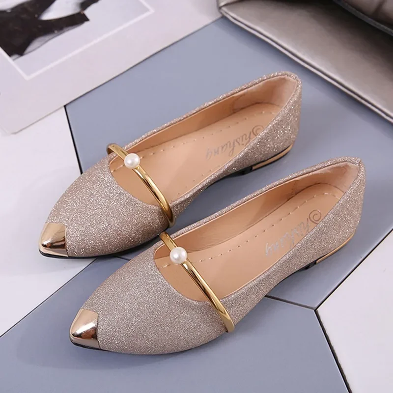 

Sexy Beaded Pointed Toe Shallow Shoes Spring Flats Casual Waking Shoes 2024 Designer Fashion Marie Janes Shoes New Dress Zapatos