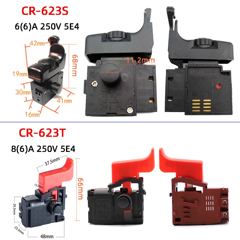1 Stück FA2-6/1BEK Schwarz 6A 250V 5E4 Verriegelbarer Schalter für Elektrowerkzeuge, Drehzahlregelung für Bohrmaschinen, Altes Modell – Detail 11