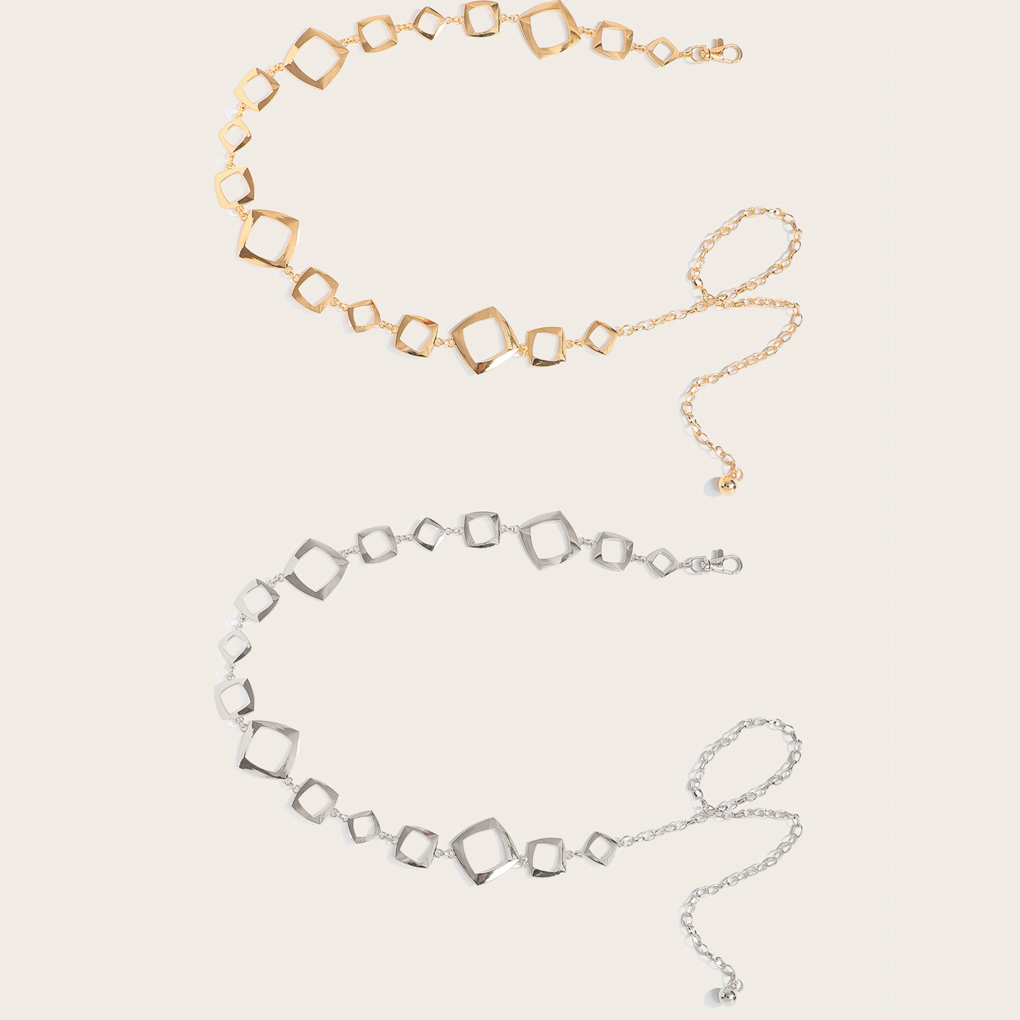 1 Stück hohle quadratische Metall-Taillenkette für Damen, modischer, vielseitiger Gürtel zum Tragen mit Hosen – Detail 2
