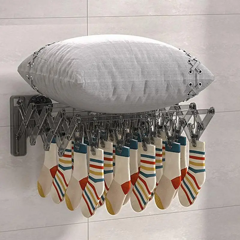Balcony Suction Cup Drying Rack Socks Folding Drying Rack Household Clothes wall-mounted Multi Clip Socks Artifact