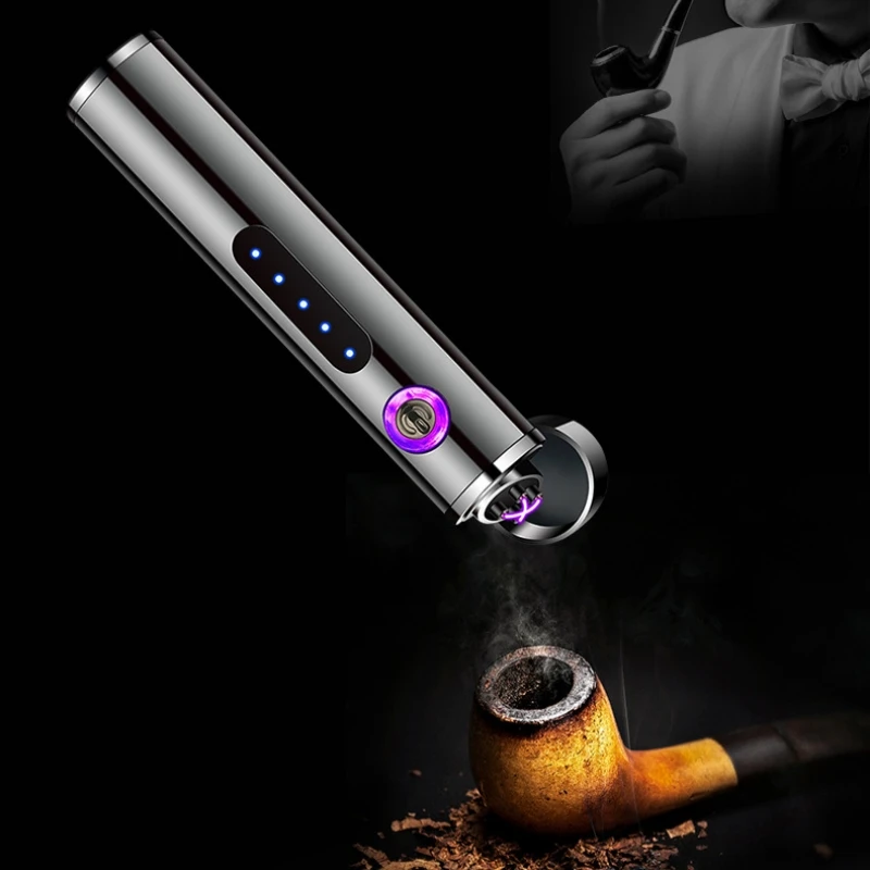 

New Plasma Pulse USB Charging LED Display Small And Portable Windproof Metal Double Arc Lighter Customized Outdoor Camping Gift