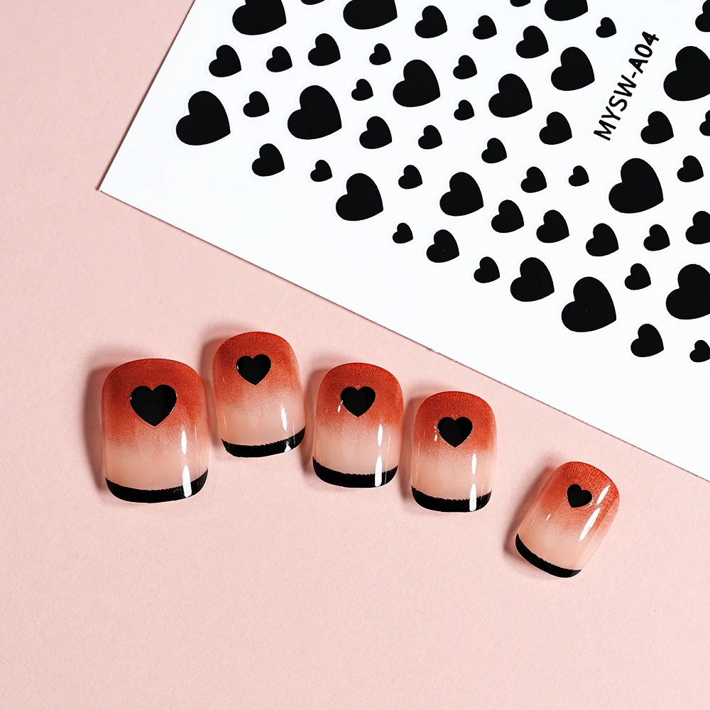 1pc Love Heart Design 3D Nail Sticker for Valentine's Day Black Colorful Heart Self-Adhesive Slider Decals Manicure Decoration