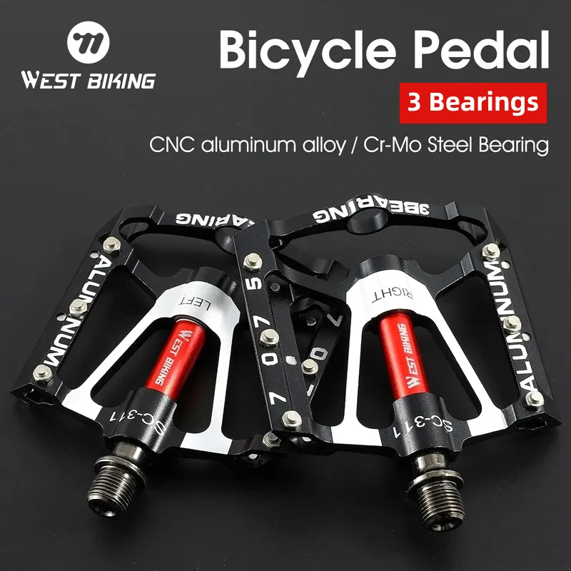 WEST BIKING MTB-Fahrradpedale, ultraleicht, CNC-Aluminiumlegierung, rutschfest, Rennrad, flache Pedale, Radfahren, 3-Lager-Fahrradpedale, BMX