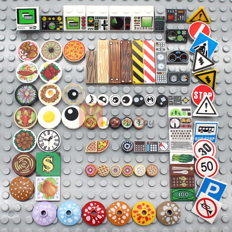 Assemble Toy MOC City Street Figures View Printing Food Dessert Traditional Chinese Cuisine Building Blocks Monitor Eyes Briks Printed Toys