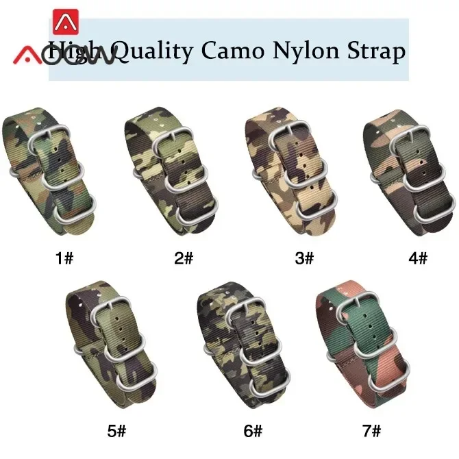 Durable Camo Military-Style Nylon Watch Band with Stainless Steel Buckle