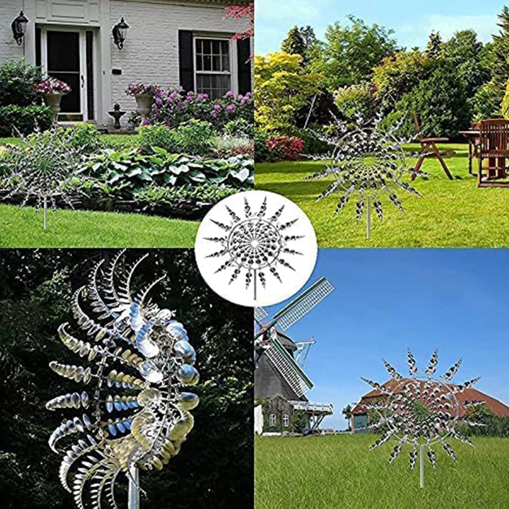Unique and Magical Metal Windmill 3D Wind Powered Kinetic Sculpture 11.8 Inch/15.7 Inch Kinetic Metal Wind Spinners with Metal Garden Stake for Yard Patio Garden Decor 