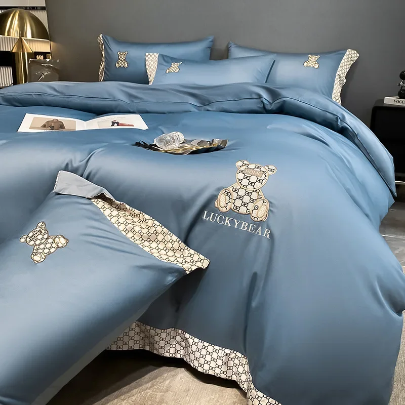 

Four-piece Bedding Luxury Double-sided Quilt Cover Sheet Queen King Size Bedspread on The Bed Slippery Sleeping Cotton Bedding