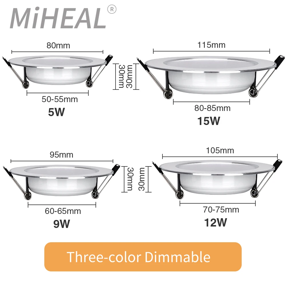LED Downlight Recessed Ceiling Lamp 10PCS 5W 9W 12W 15W Three-color dimmable/Cold white/Warm white led Spotlight AC 220V led spotlight led downlight led ceiling light