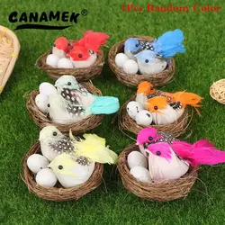 Artificial Feathered Birds and Nest with Eggs - Creative Craft Sculpture for Home and Garden Decoration (Random 1 set)