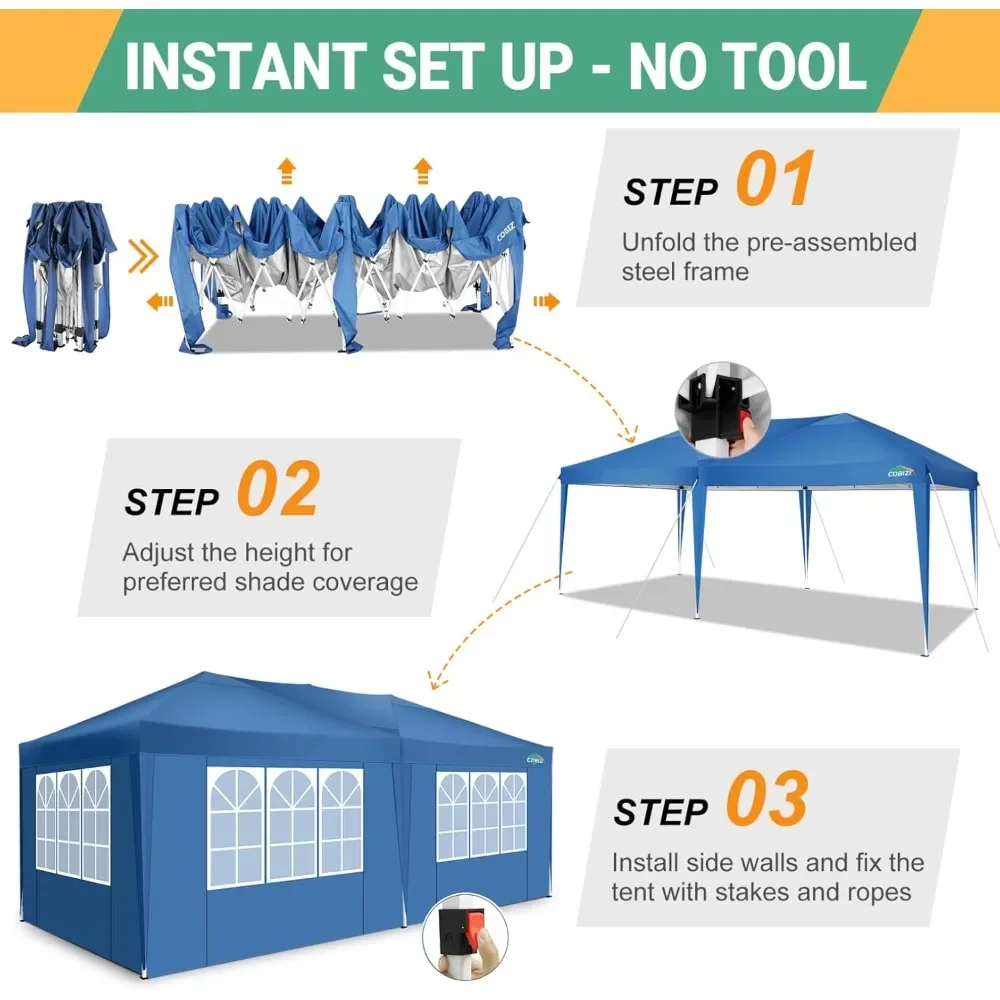 NEW-Canopy 10x20 Pop Up Canopy Tent with 6 Sidewalls Easy Pop Up Tent 10x20 Waterproof Commercial Instant Shelter UPF 50+ Portab