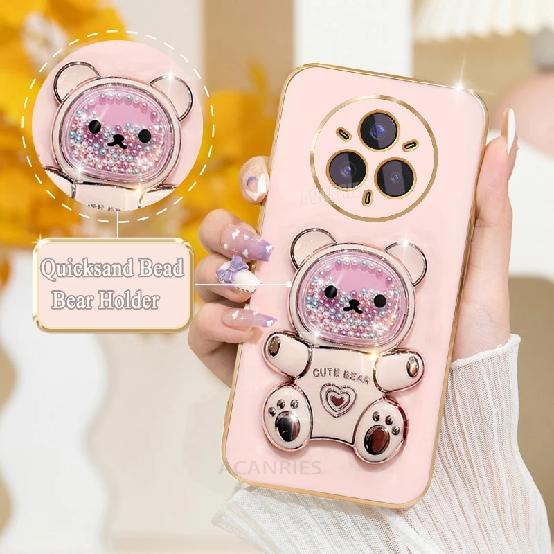 Luxury Quicksand Bear Holder Plating Silicone Stand Case