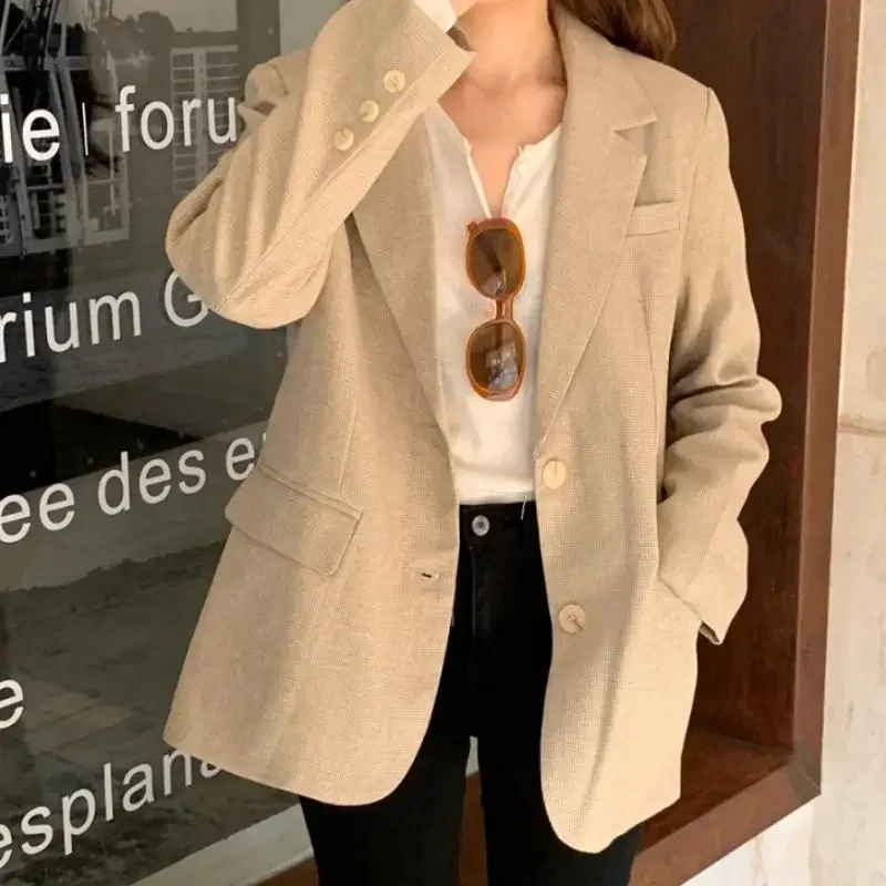 

Женский Повседневный Блейзер, небольшой винтажный Клетчатый жакет оверсайз, весна-осень