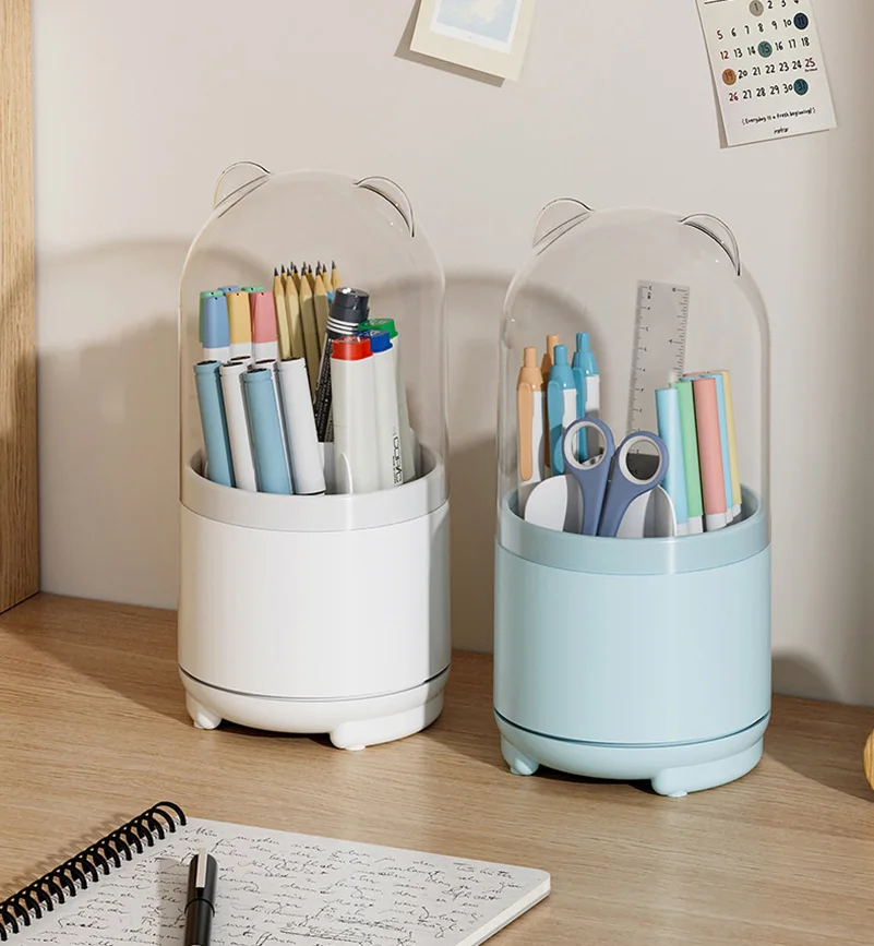 

Transparent Makeup Brush Storage Box Pen Holder Stationery Supplies 360 Rotating Dustproof Eyeshadow Powder Cosmetics Tool Women