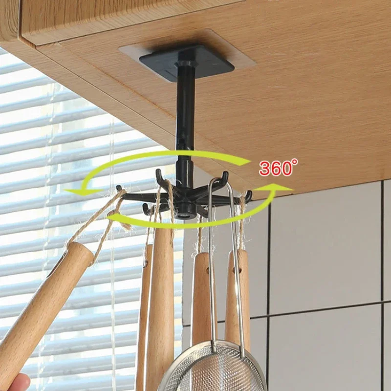 1/2Pack 360&deg; Rotated Rotatable Storage Spoon Hanger Non Punching Adhesive Hook Wall Mounted Kitchen Suction Cup Storage Rack