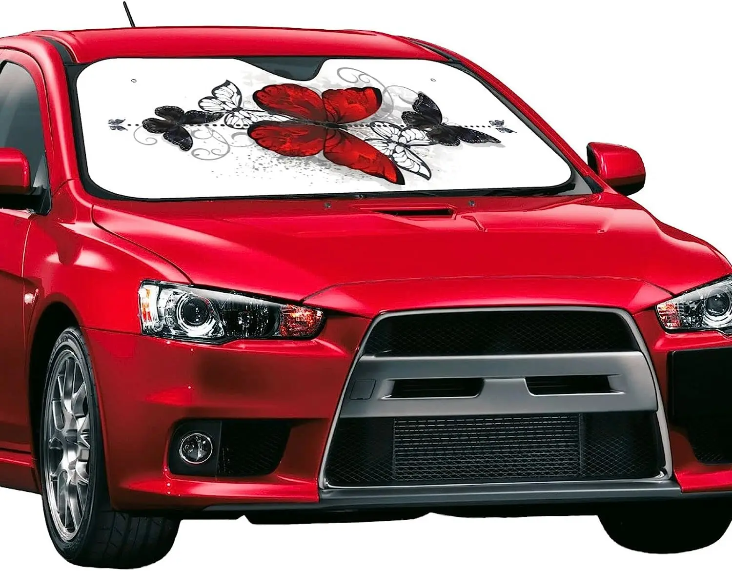 Red and Black Butterfly Windshield Sunshade for Car SFolding Car Sun Shade for Front Window Auto Sun Visor Heat Protection