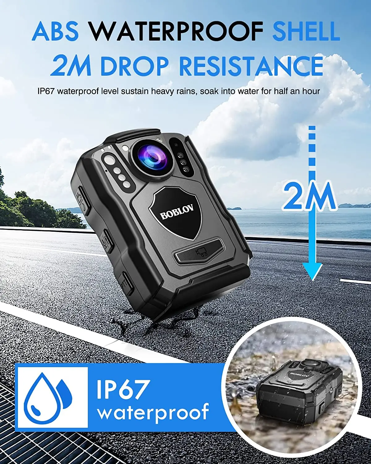 BOBLOV M5 Police Body Cam 1440P Body Mounted Cam 128G Bodycam Night Vision IP67 Dashcam 4200mAh Battery Body Camera GPS Recorder