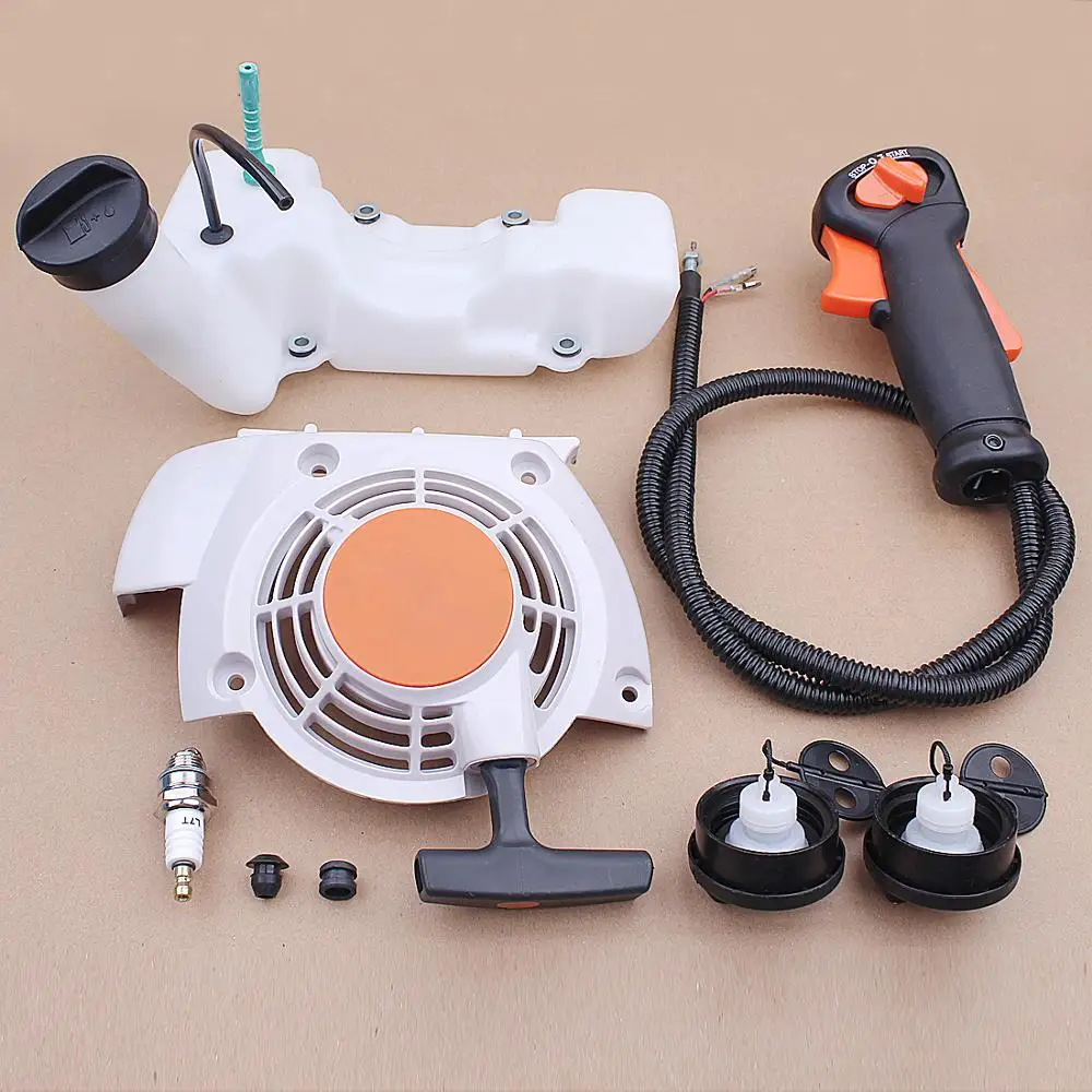 Pull Recoil Starter Gas Fuel Tank Cap Strimmer Throttle Cable /W Switch