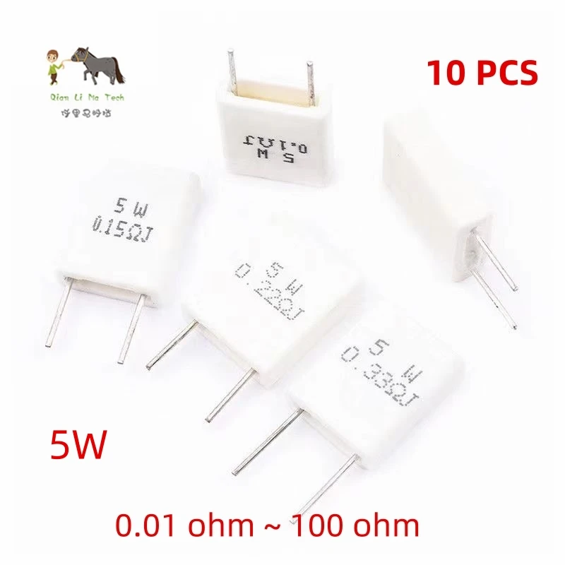 10 Pezzi Resistenza Cemento 0.1 Ohm 5W 5% – BPR56 Non Induttiva 0.1R