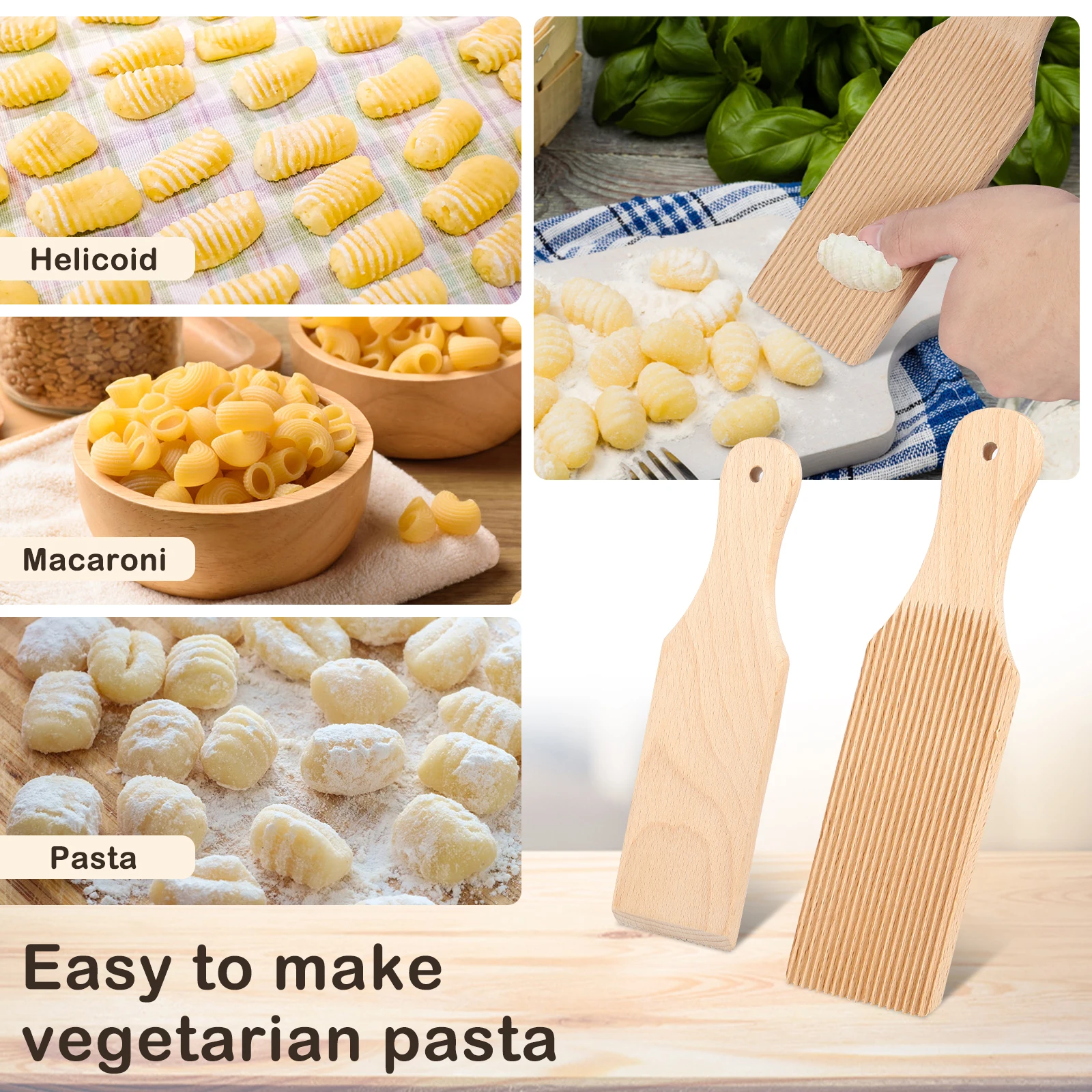 2Pcs Wooden Gnocchi Board Butter Paddles 9.1 x 2.8 Inches Spaghetti Macaroni Pasta Board Practical Gnocchi Maker Homemade Pasta