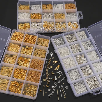 15 Grid Box DIY Metal Accessories Jewelry Making Material Set For Jewelry Making Bracelet Earrings Accessories About 1260pcs