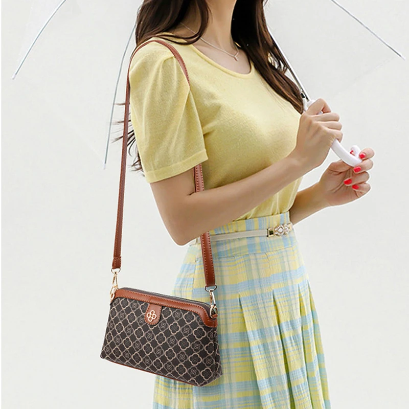 Summer Phone Bag Small Shoulder Bag Lady Versatile Casual Shell Bag Top Layer PU Leather Crossbody Handbag for Women